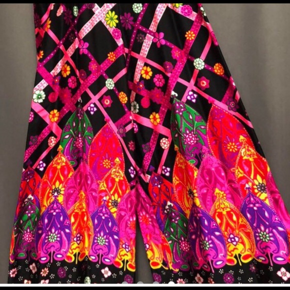 Vintage bellbottoms 1960s mod 79s boho neon floral print palazzo pants - Picture 5 of 5